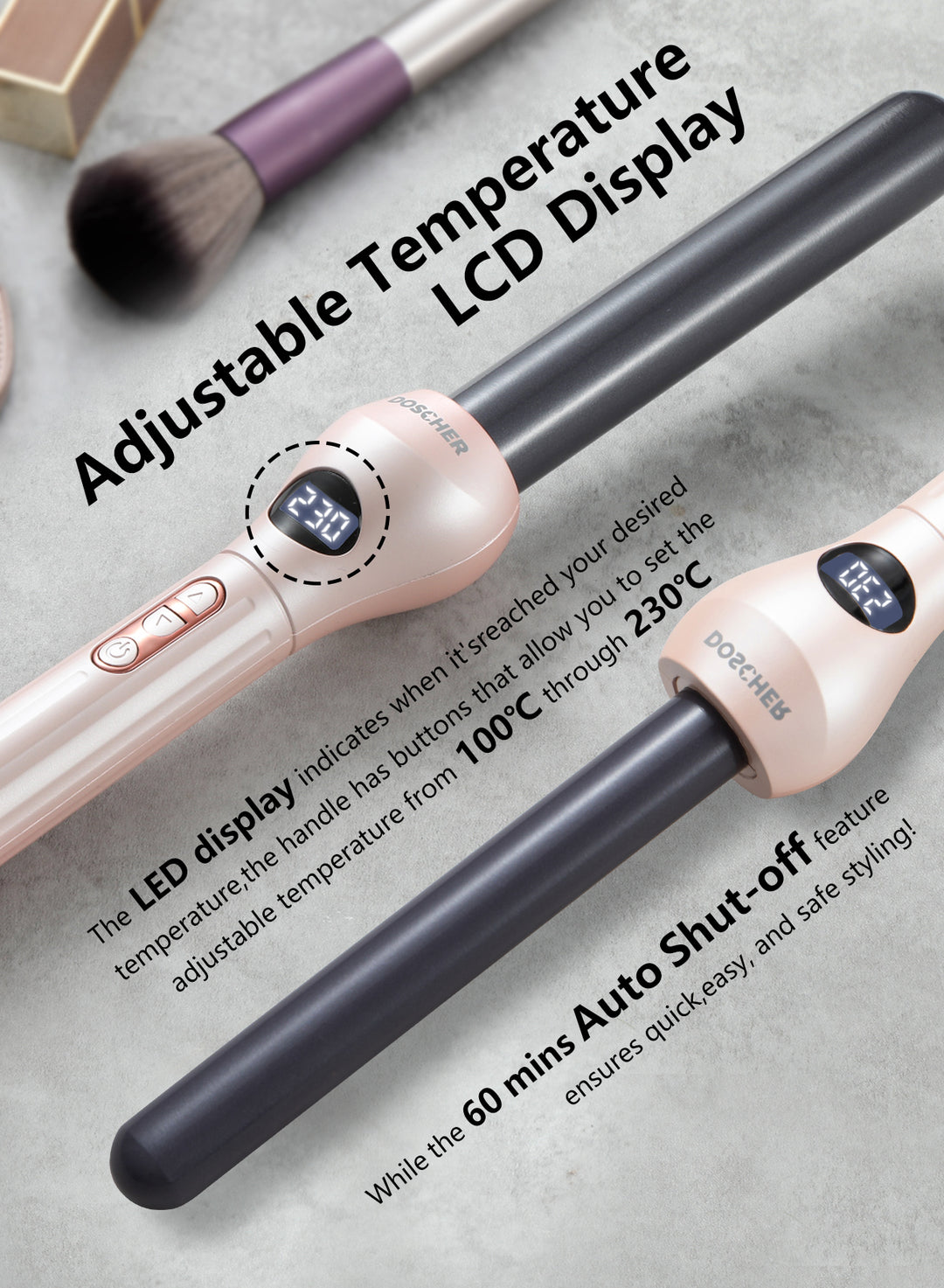مكواة تجعيد سيراميك دوسشر بدون مشبك - R2-25mm