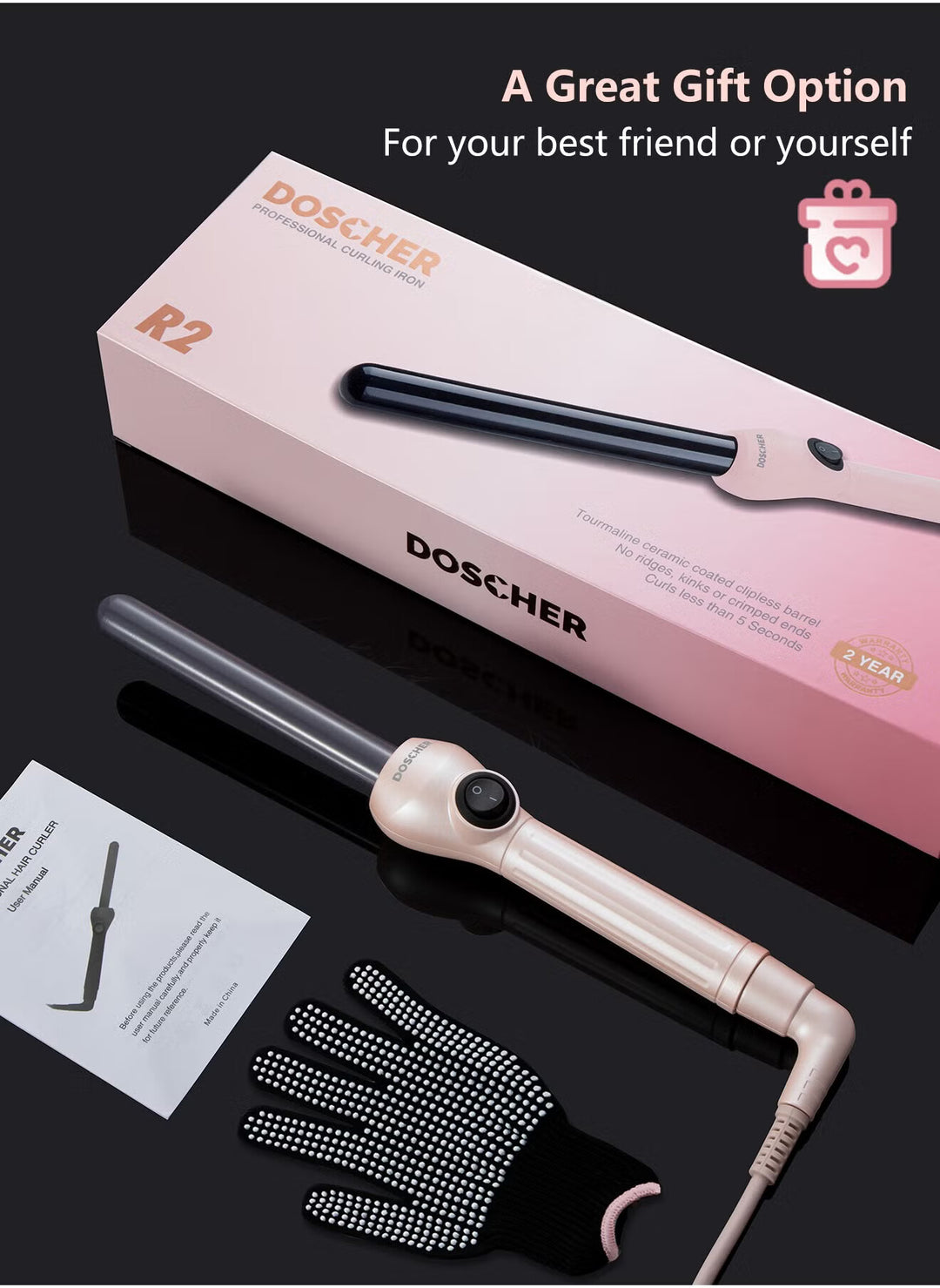 Doscher Ceramic Clipless Curling Iron - R2-19mm