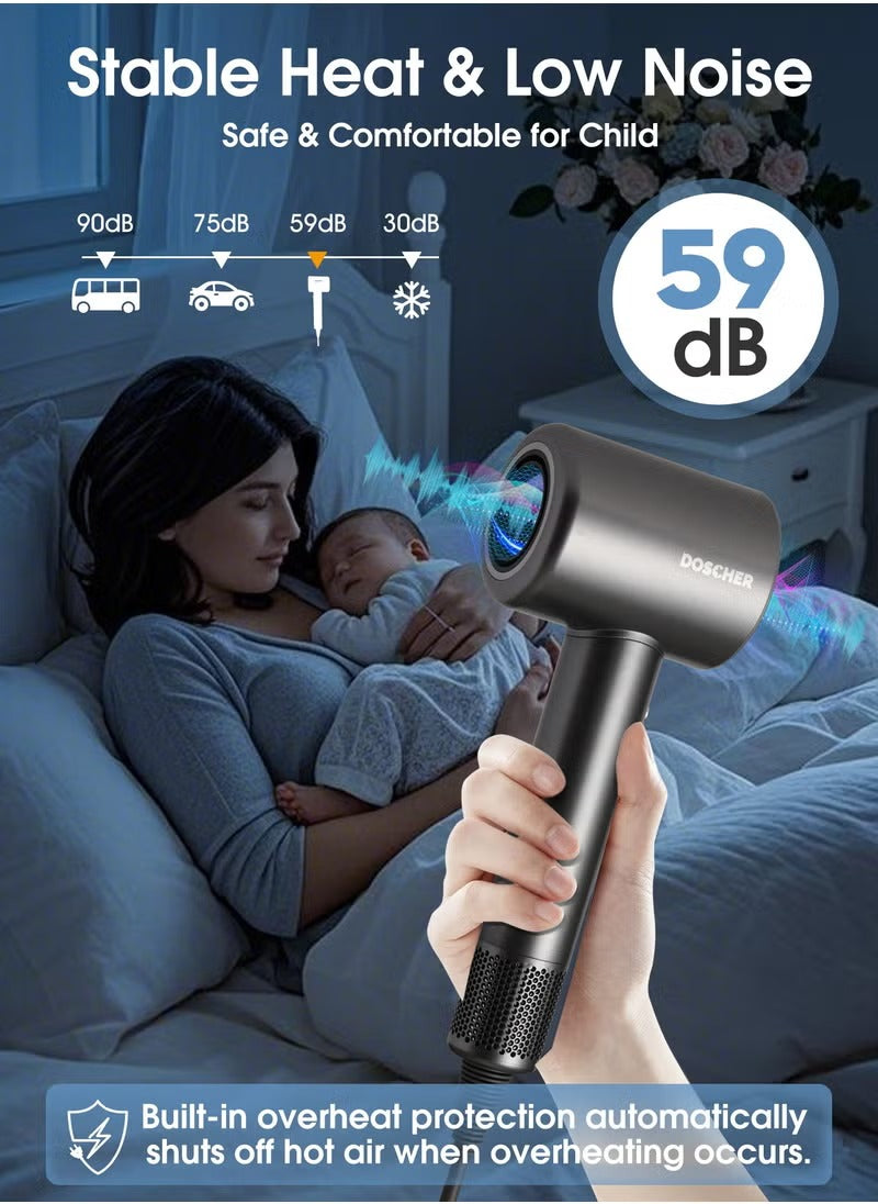 مجفف شعر دوسشر LED مع تنظيف ذاتي وناشر